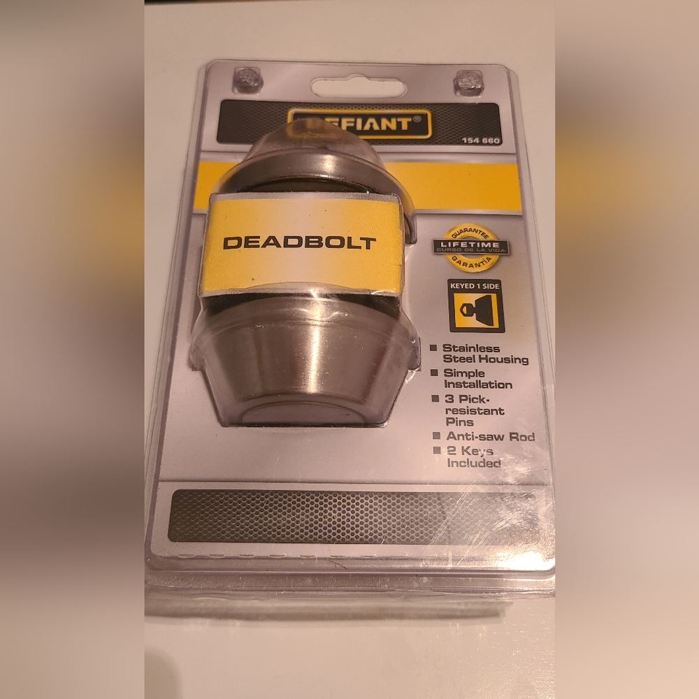New Defiant Keyed 1 Side Deadbolt Lock 154660 Stainless Steel 2 Keys Included